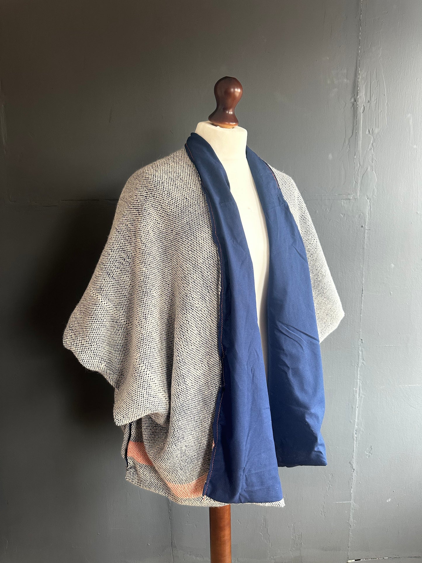 Hand woven wool barge coat