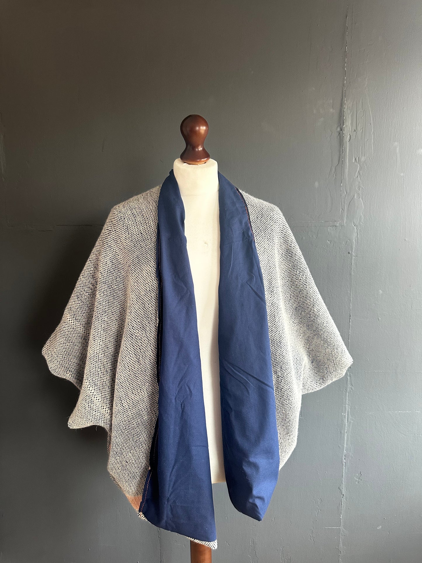 Hand woven wool barge coat